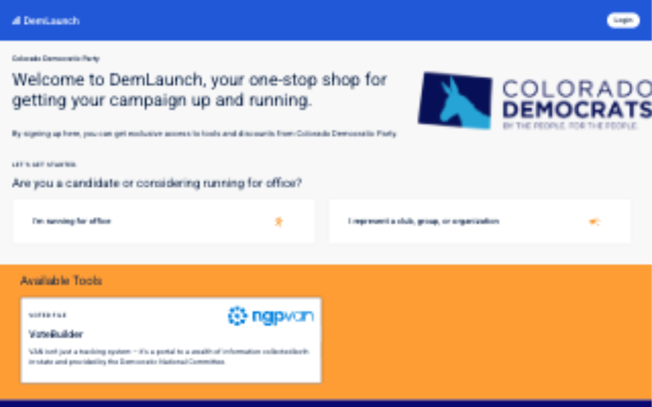 Screenshot of the live DemLaunch product for the Colorado Democratic Party